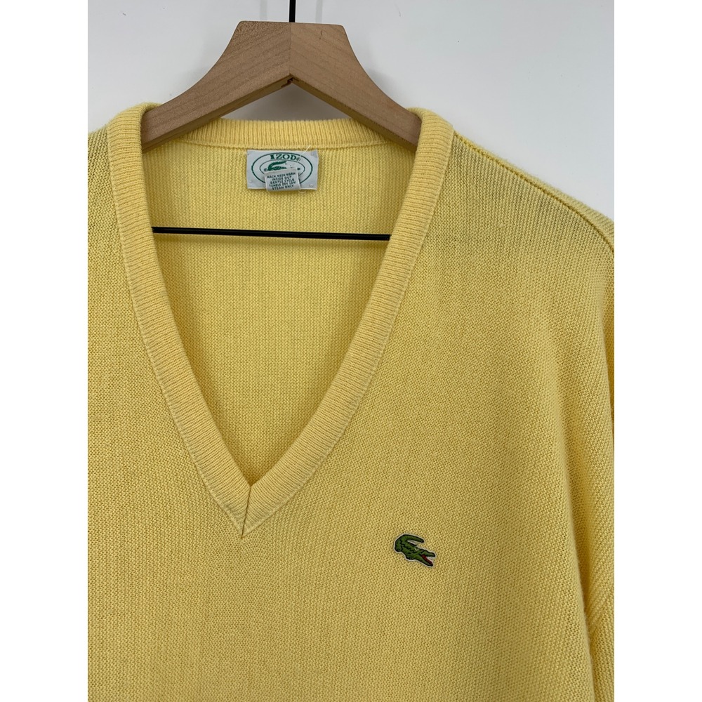 Vintage Izod Lacoste Sweater Mens XL Yellow V-Neck Acrylic 80s Made USA